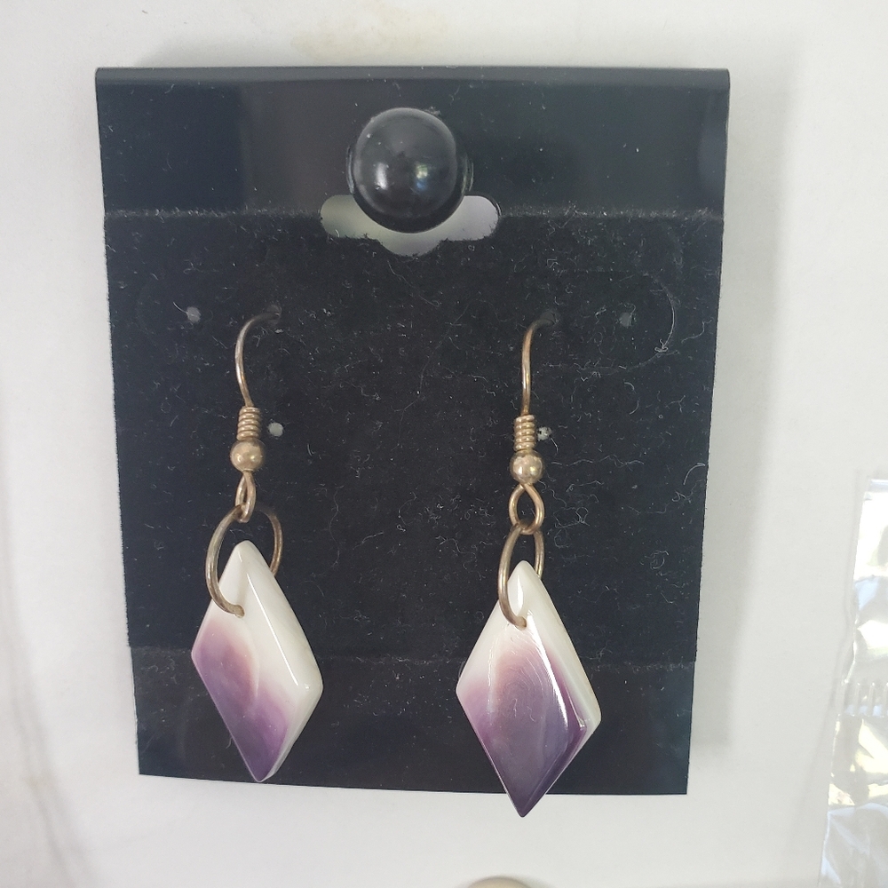Native Iroquois Purple, Gold and Cream Diamond Shaped Earrings